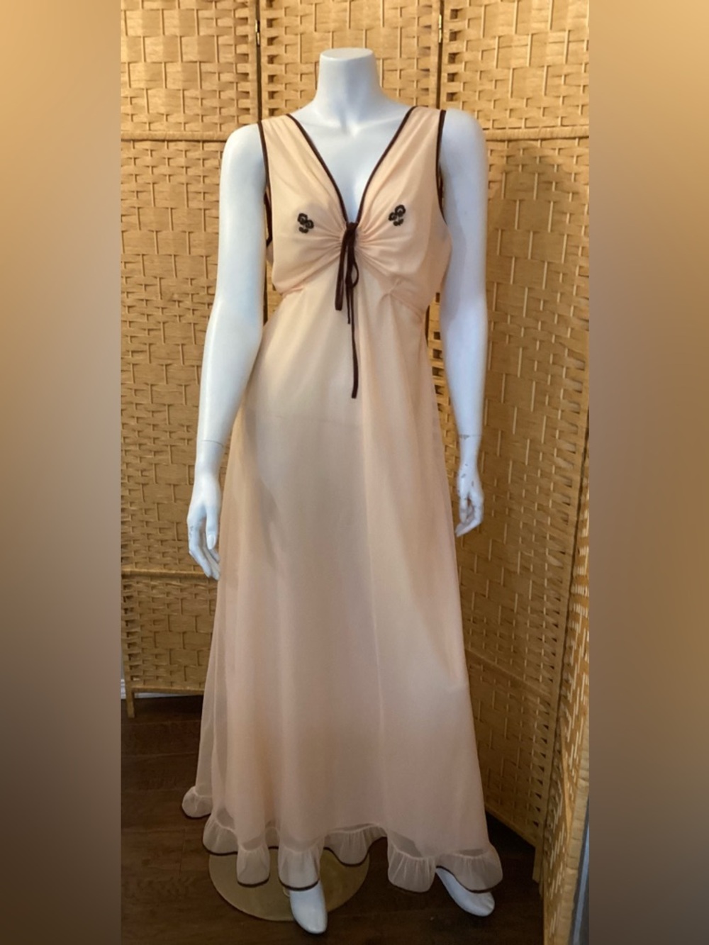 Vintage Sheer Peach Nightgown Slip Dress Neglige